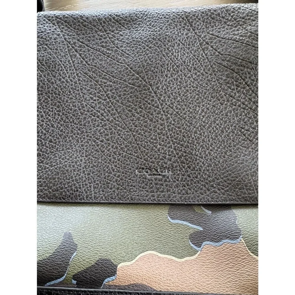 Coach Men's Black & Camouflage PVC Leather Crossbody Messenger Bag Flap Closure